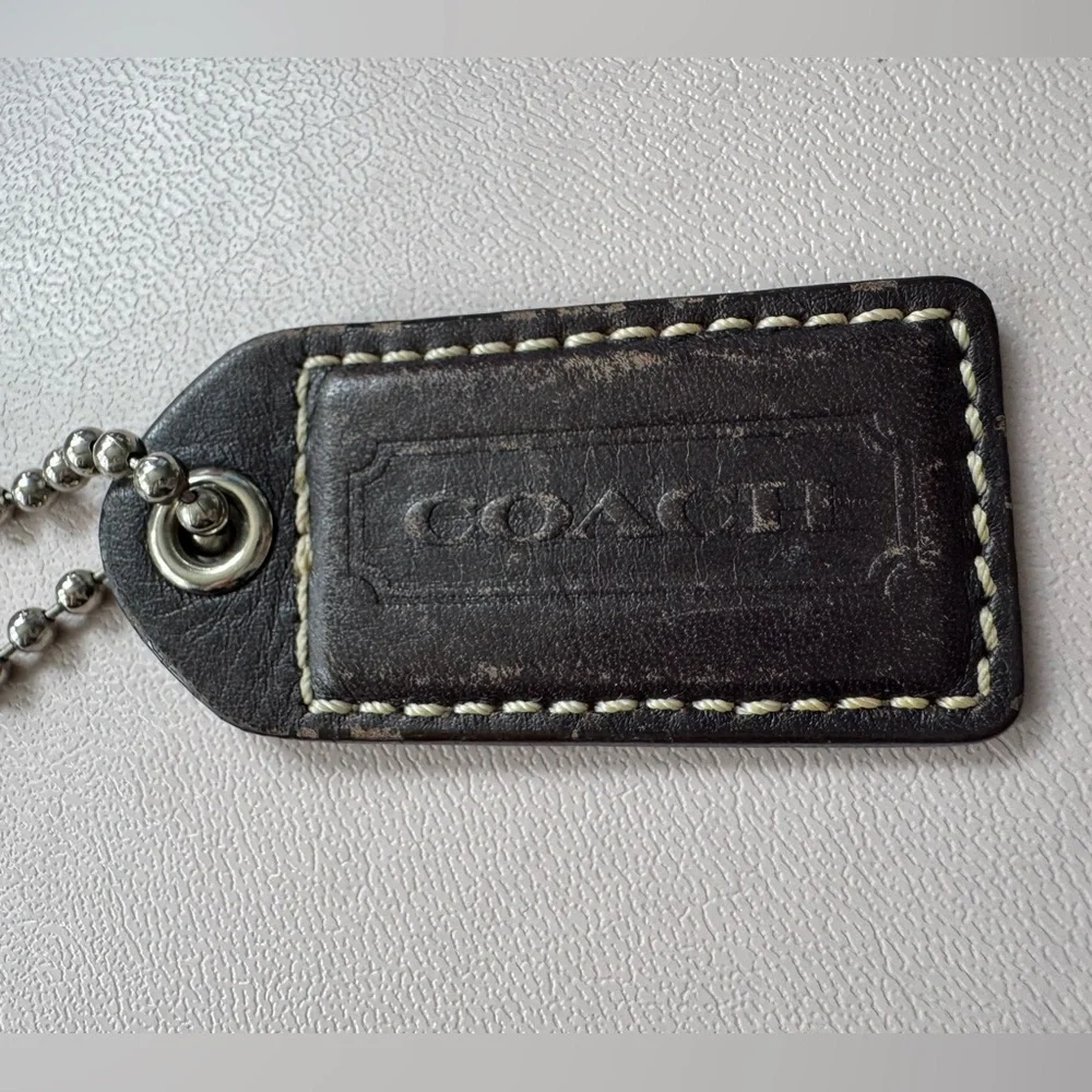 COACH Dark Brown Leather Textured Keychain Fob Bag Charm Hangtag - Picture 3 of 4